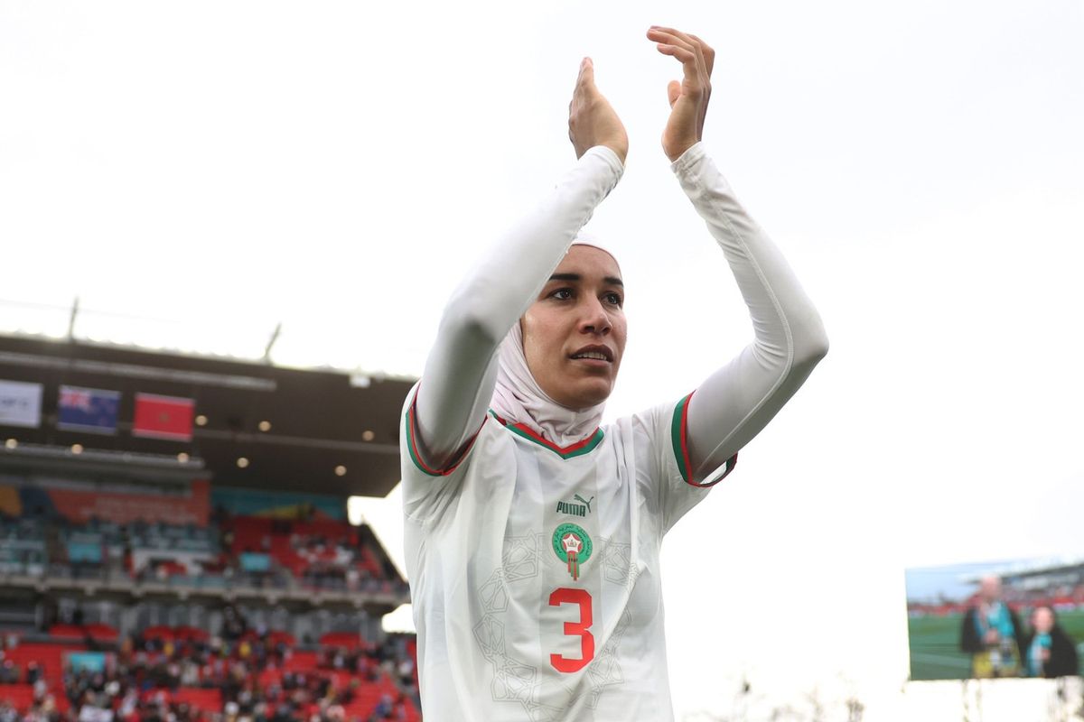 Nouhaila Benzina of Morocco controls the ball during the FIFA Women's World Cup Australia & New Zealand 2023 Group H match between South Korea and Morocco at Hindmarsh Stadium on July 30, 2023 in Adelaide, Australia. 