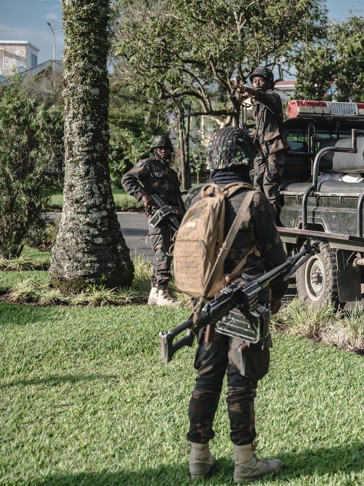 Photo taken on April 11, 2024 shows soldiers of the Congolese Army on patrol in Goma, North Kivu province, eastern Democratic Republic of the Congo DRC.