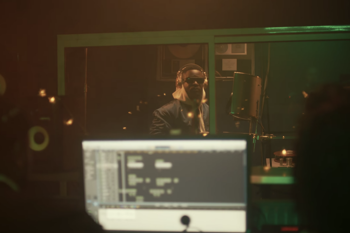 Sarkodie in the recording booth. 