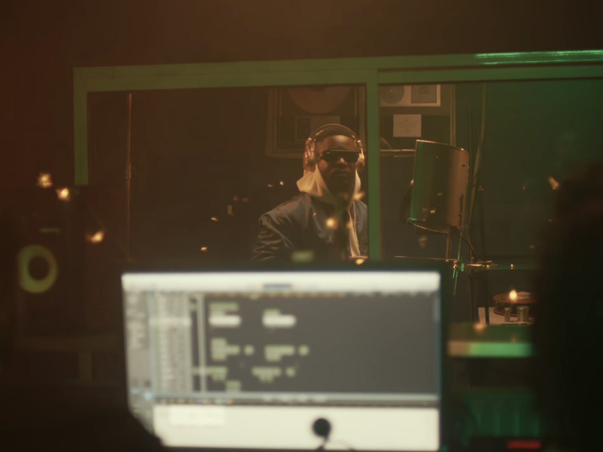 Sarkodie in the recording booth. 