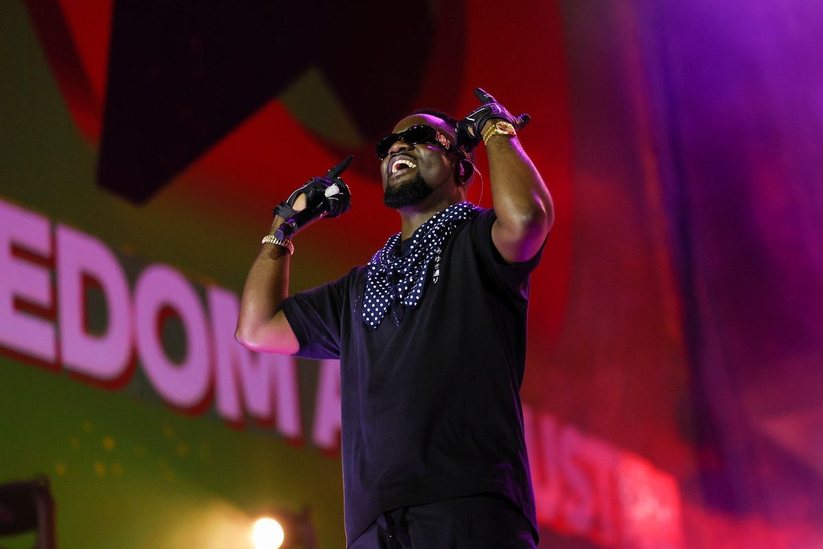Sarkodie performs on stage during Global Citizen Festival 2022: Accra on September 24, 2022 in Accra, Ghana. 