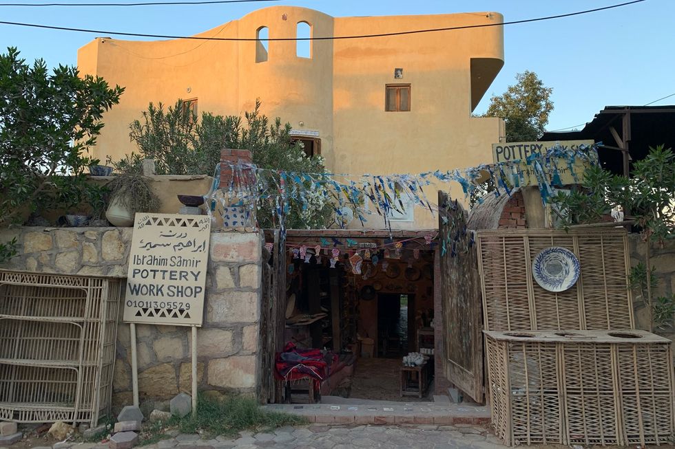 The entrance to Ibrahim Samir\u2019s pottery workshop.
