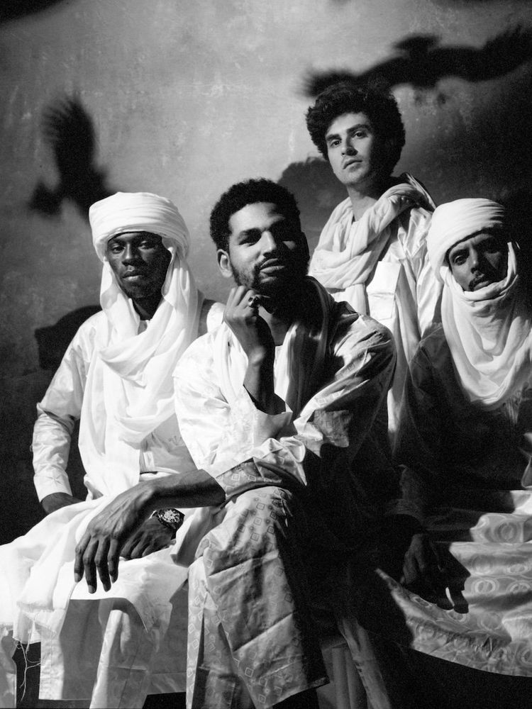 ​The four band members of Mdou Moctar pose in a promotional shoot ahead of their upcoming album, ‘Funeral for Justice’.