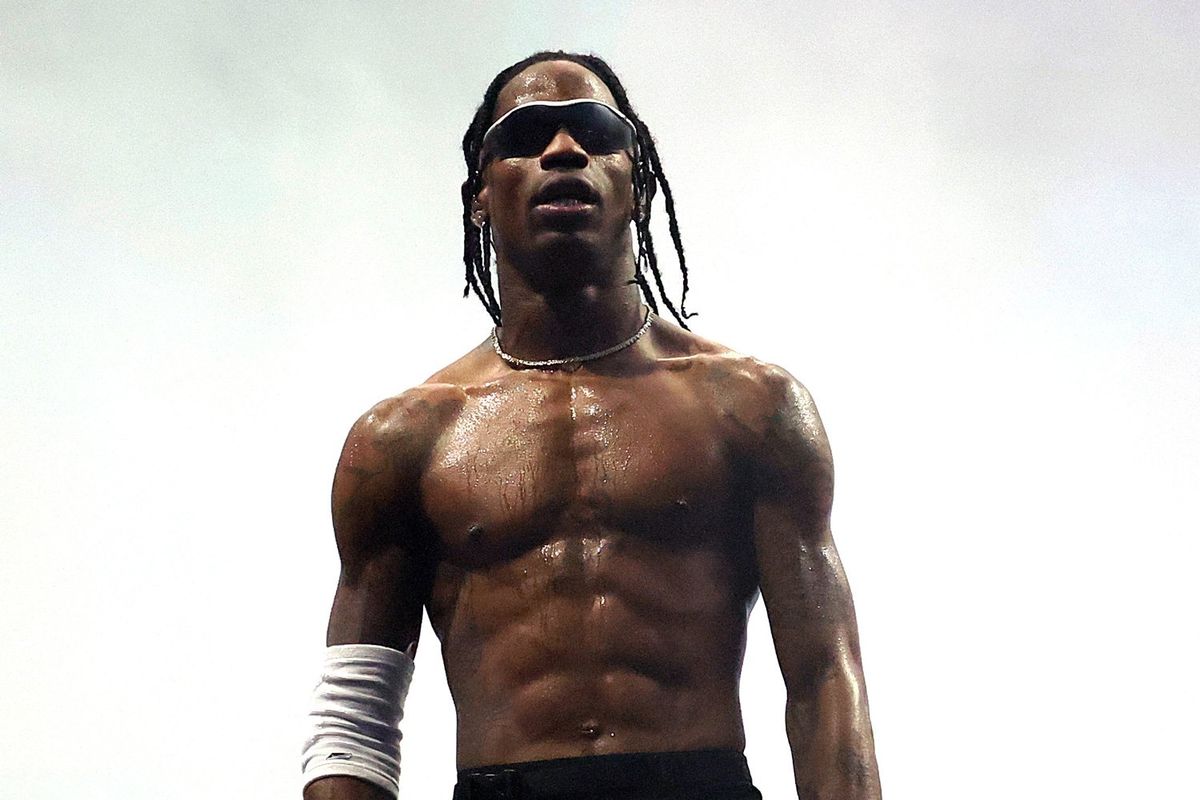 Travis Scott performs live on the main stage during day two of Wireless Festival 2023 at Finsbury Park on July 08, 2023 in London, England.