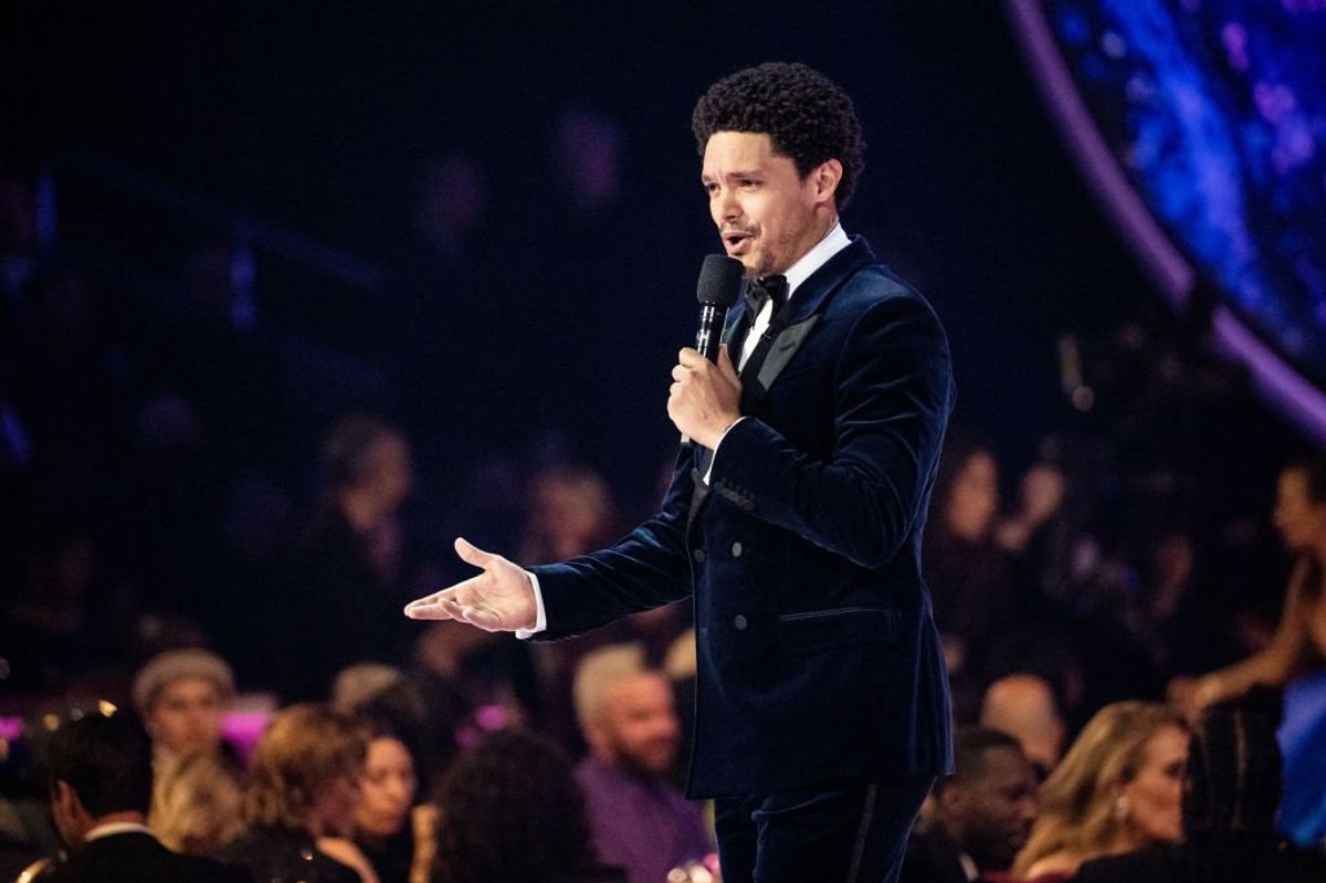 Trevor Noah speaks during the 65th GRAMMY Awards at Crypto.com Arena on February 05, 2023 in Los Angeles, California
