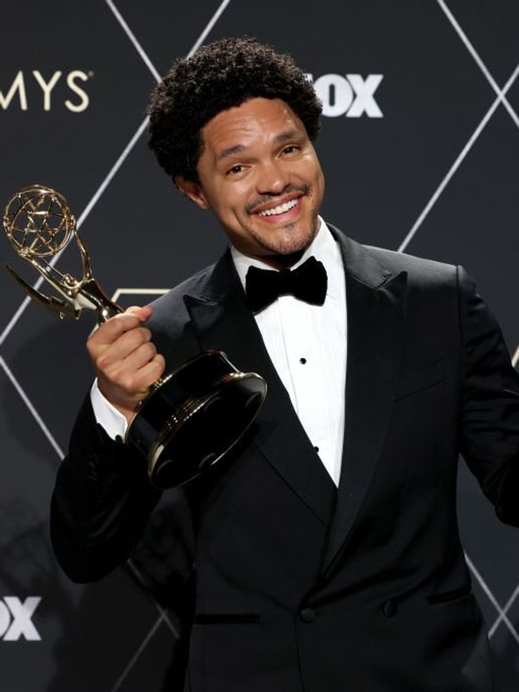 Trevor Noah, winner of Outstanding Talk Series for "The Daily Show With Trevor Noah," poses in the press room during the 75th Primetime Emmy Awards at Peacock Theater on January 15, 2024 in Los Angeles, California.