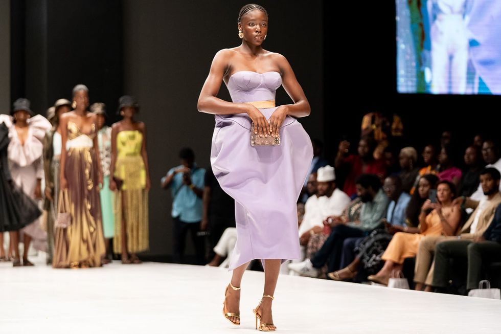 \u200bA model wearing Elie Kuame at Lagos Fashion Week 2023.