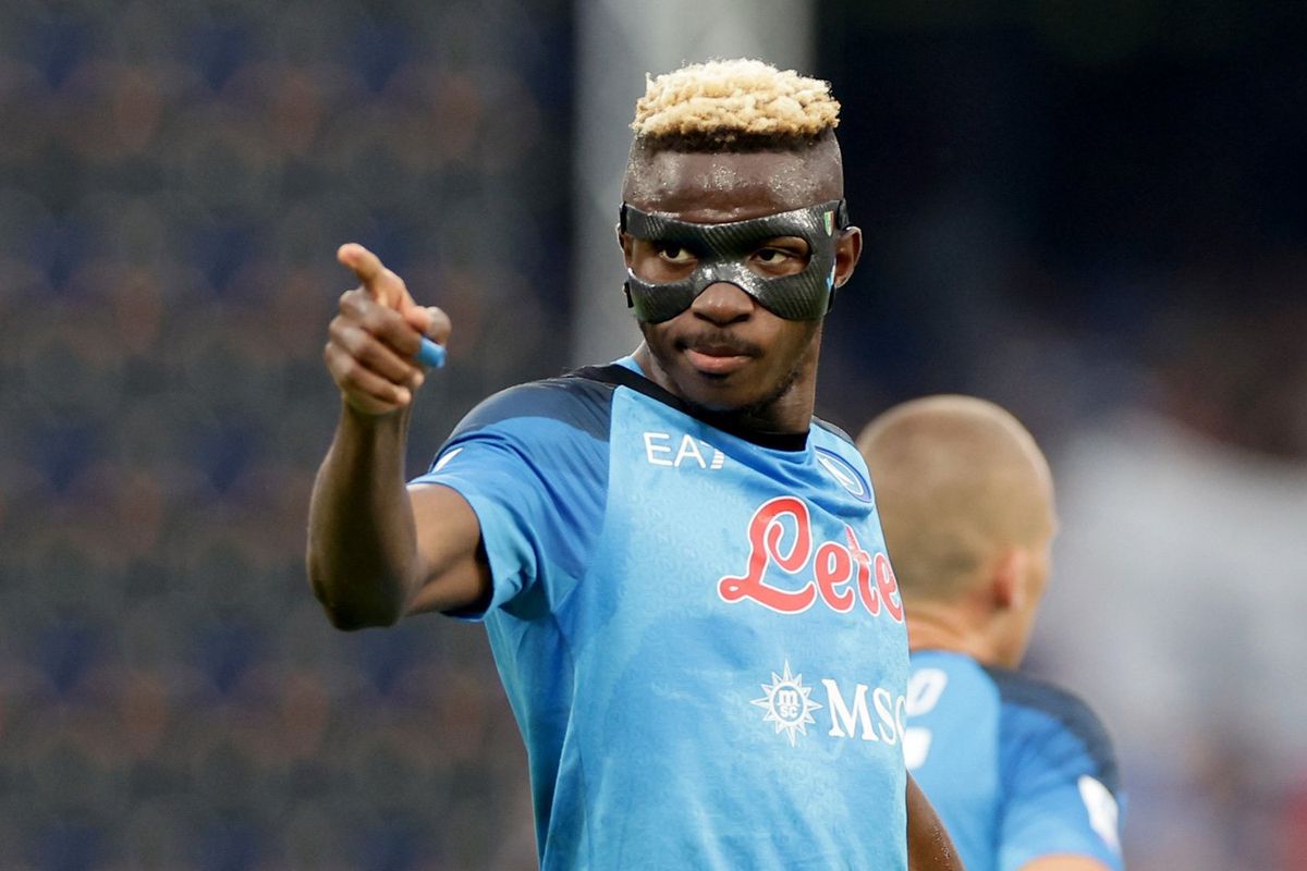 ​Victor Osimhen of SSC Napoli celebrates after scoring the goal of 1-0 during the Serie A football match between SSC Napoli and US Sampdoria at Diego Armando Maradona stadium. Naples (Italy), June 4th, 2023