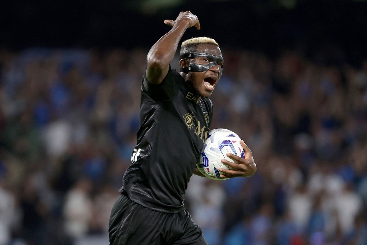 Victor Osimhen of SSC Napoli celebrates during the Serie A football match between SSC Napoli and SS Lazio at Diego Armando Maradona stadium. Naples (Italy), September 2nd, 2023.